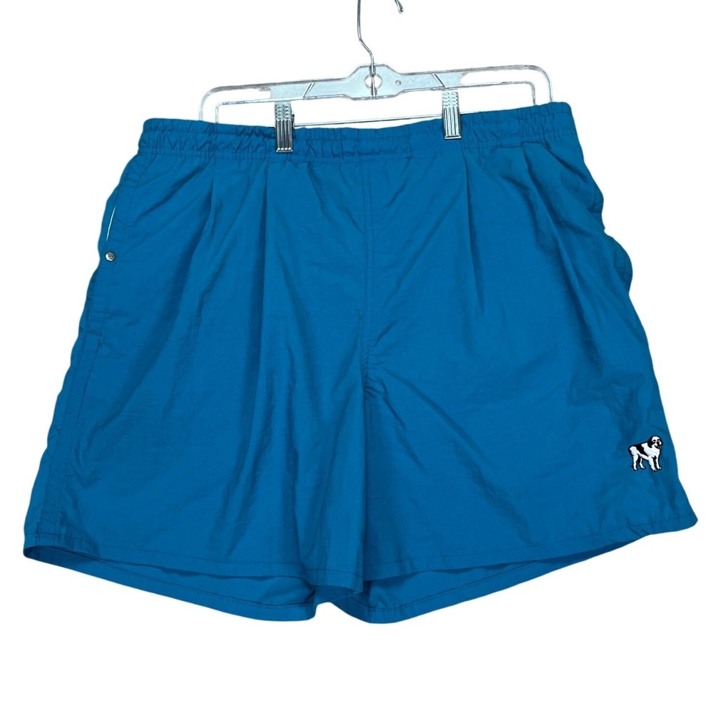 Big Dogs Shorts Mens Small Teal Blue Swim Trunks Logo Mesh Lined Elastic Waist